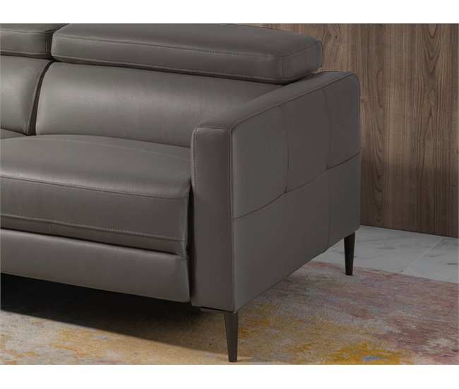 ANGEL CERDA Sofá chaise longue em pele com relaxamento Cinza Escuro