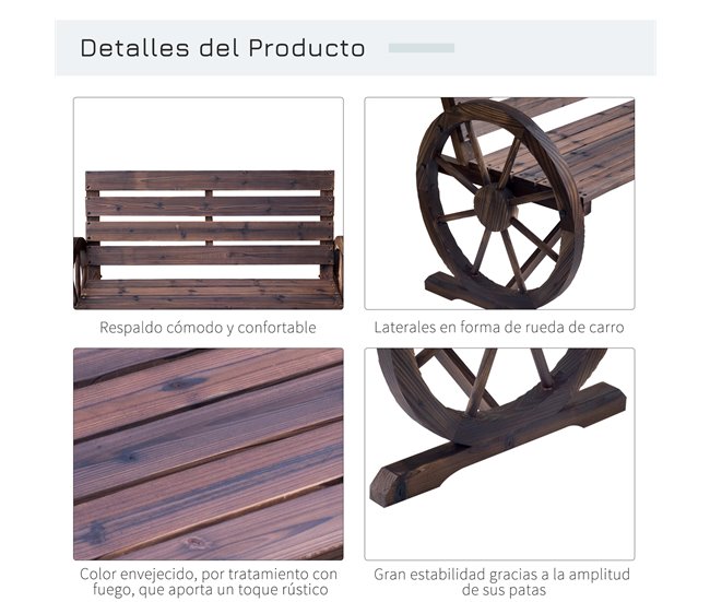 Banco de Jardim Madeira de Abeto Outsunny 105x56 Castanho