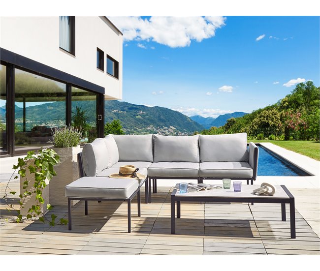 Beliani Conjunto lounge Aço SKALA Cinza Claro