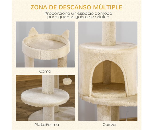 Arranhador para Gatos Aglomerado de Madeira, Pelúcia e Sisal Creme