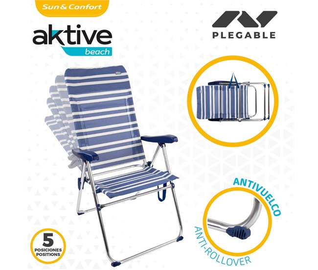 Cadeira de praia alta dobrável 5 posições Aktive Azul