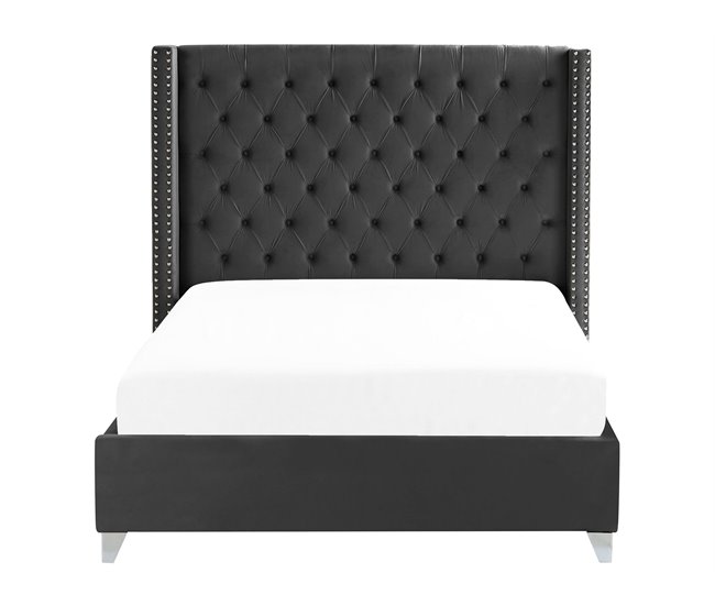 Beliani Cama com estrado Veludo LUBBON 152x215 Preto