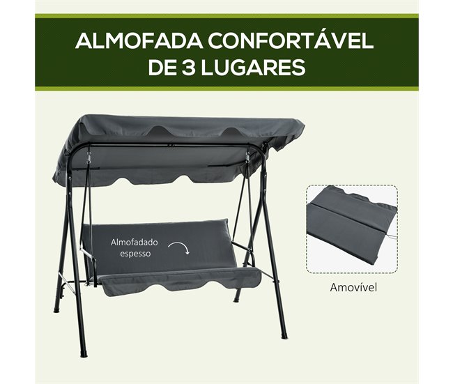 Baloiço de Jardim Tecido de poliéster e aço Outsunny Cinza