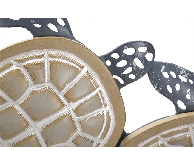 Decoração em Metal e Madeira Tartarugas 1 Multicor
