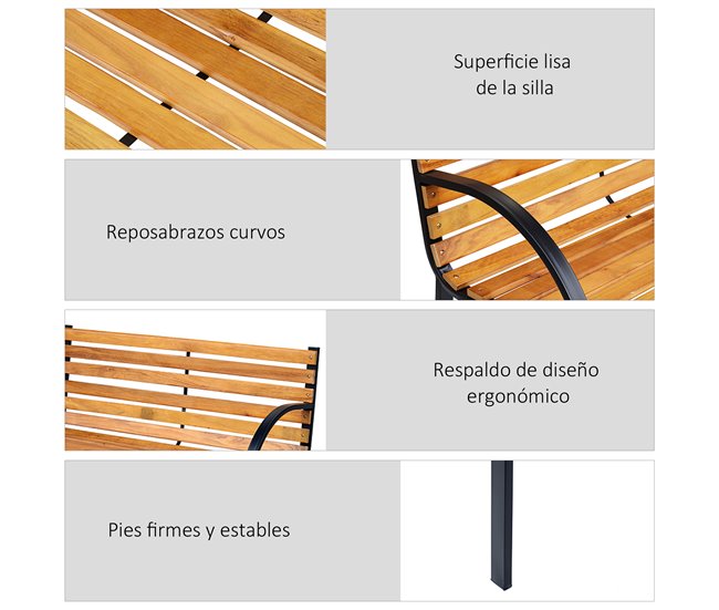 Banco de parque Aço e madeira Outsunny 122x60 Castanho