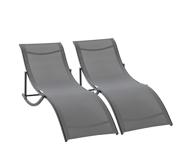 2 espreguiçadeiras dobráveis Aluminum, Texteline Outsunny Cinza