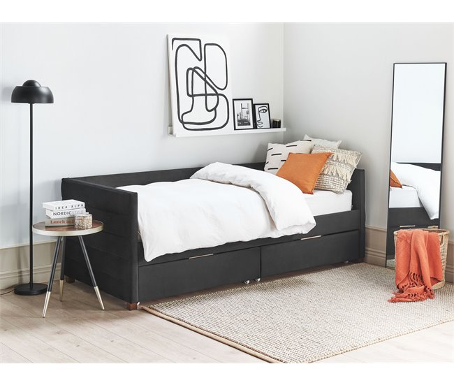 Beliani Cama de dia com arrumação Veludo MARRAY 98x214 Preto