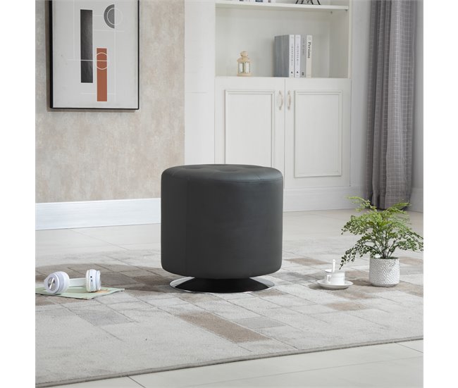 Apoio para os pés Otomano Giratório PU, Espuma, Metal Galvanizado Branco