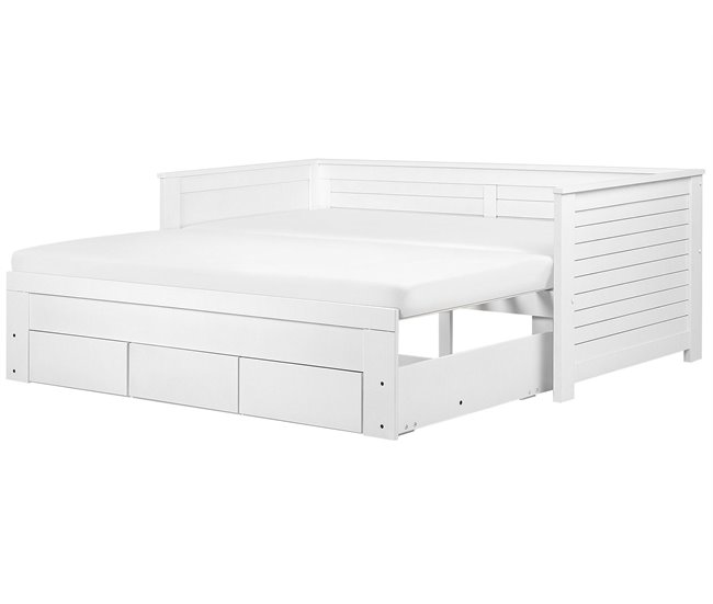 Beliani Cama com estrado Madeira de seringueira CAHORS 186x209 Branco