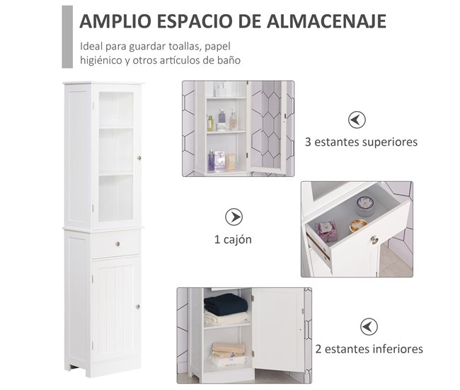 Armário Alto para Casa de Banho MDF e Acrílico kleankin Branco
