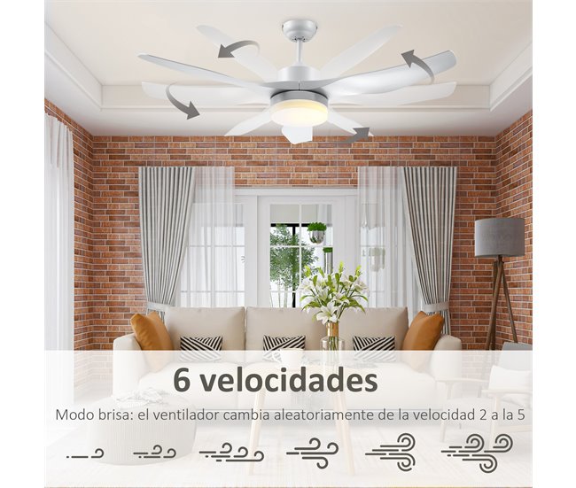 Ventoinha de Teto Aço, ABS e Vidro HOMCOM Branco