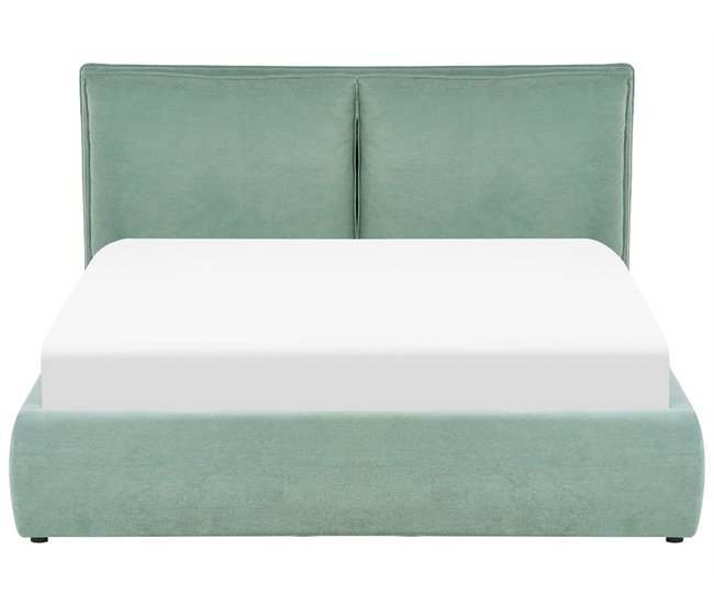 Beliani Cama con almacenaje Terciopelo BAJONNA Verde