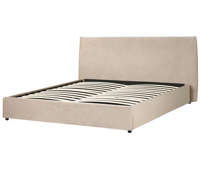 Beliani Cama com armazenamento Veludo LAVAUR 203x210 Cinza Escuro