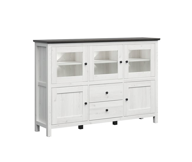 Aparador de 5 portas e 2 gavetas com LED Duck Branco/ Madeira