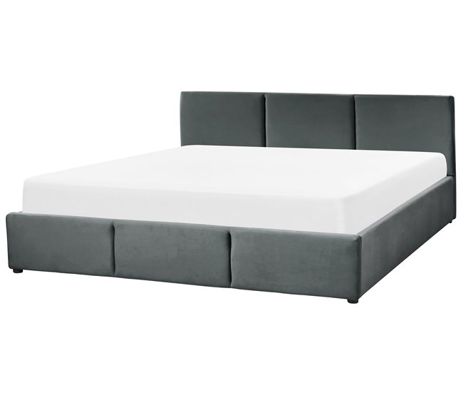 Beliani Cama com armazenamento Veludo BOUSSE 191x219 Bege