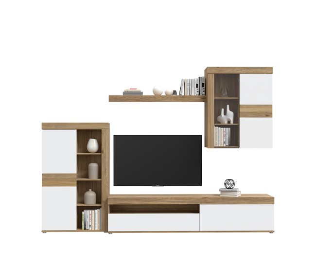 Compacto de TV 279,9cm carvalho e branco MELIDES Branco/ Madeira