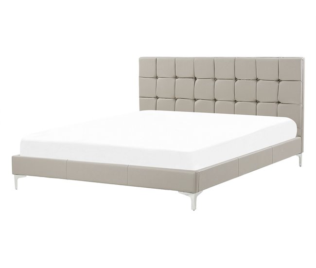Beliani Cama com estrado Veludo AMBERT 148x212 Cinza