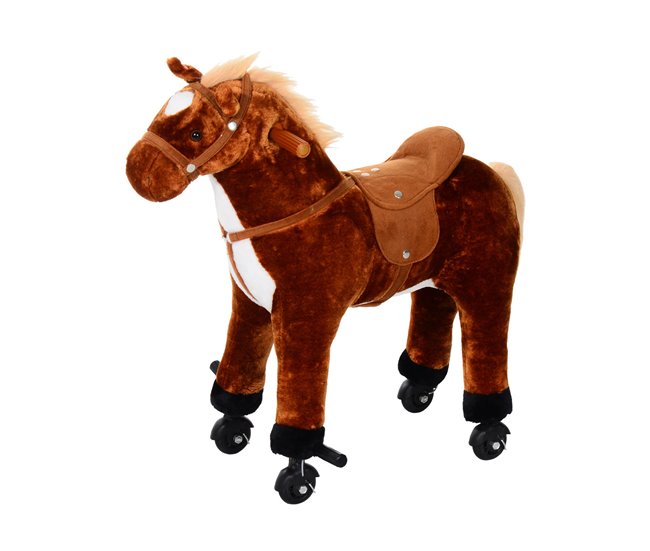 Cavalo de Baloiço Pelúcia, tubo de aço, algodão PP HOMCOM Castanho