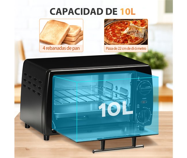 Mini Forno Elétrico Metal, Aço Inoxidável e Vidro Temperado Preto