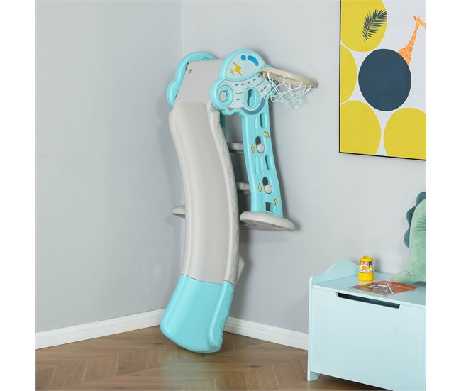 Escorrega Infantil HDPE, PP HOMCOM Cinza Azul