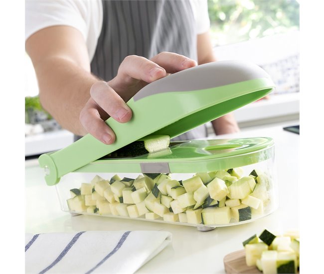 Cortador de Verduras, Ralador e Mandolina com Receitas e Acessórios 7 em 1 Cinza