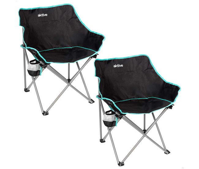 Aktive Pack de 2 cadeiras de praia 5 posições com almofada Preto