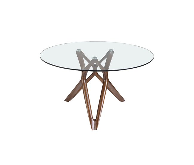 ANGEL CERDA Tabela de jantar redonda vidro temperado e nogueira 130x130 Nogal