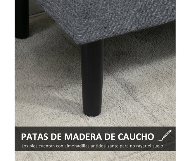 Banco para Pé de Cama Poliéster, Espuma e Madeira de Borracha Cinza