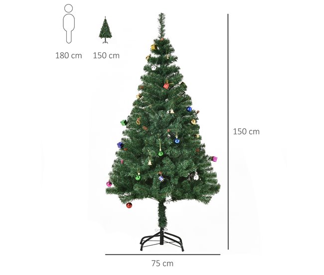 Árvore de Natal Artificial PVC e Metal HOMCOM, casa - natal Verde