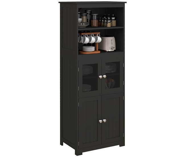Armário de Cozinha MDF e Vidro Temperado HOMCOM Preto