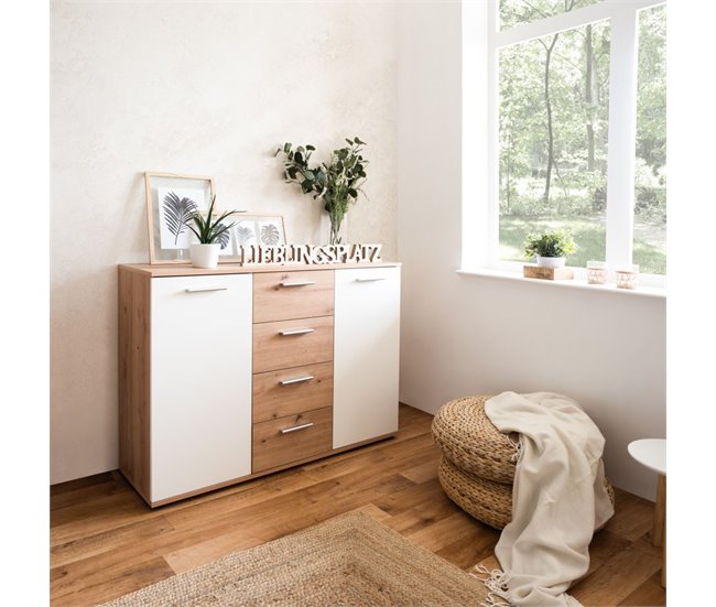 Aparador com 2 portas e 4 gavetas JACKY Branco/ Madeira