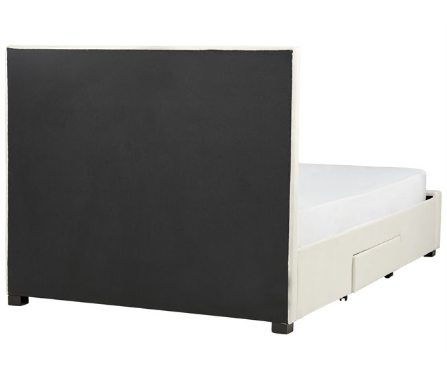 Beliani Cama com armazenamento Veludo LIEVIN 145x217 Creme
