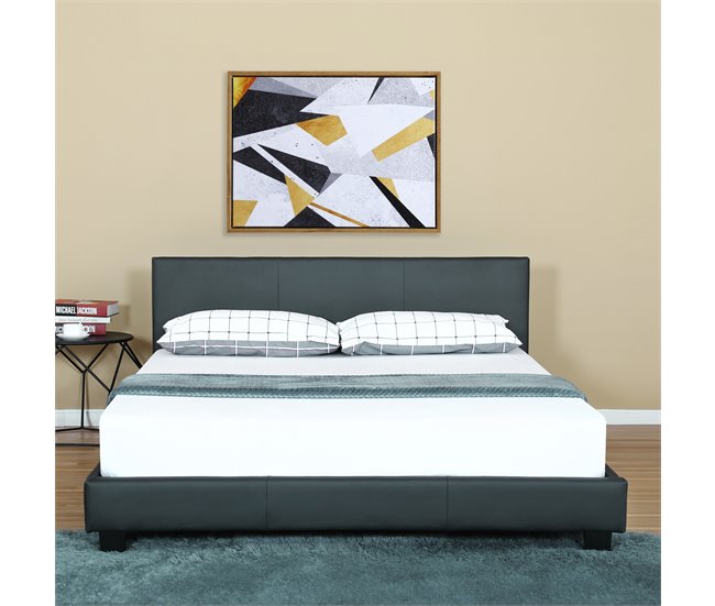 [Corium] Cama moderna em pele sintética Albacete - com colchão 189x210 Branco