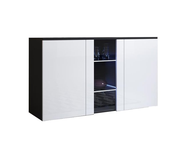 Aparador Sala de estar e jantar 3 portas LED Luke A1 120 Branco/ Preto
