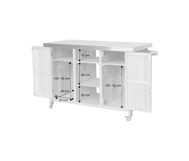 Cozinha exterior em madeira de abeto de 130 cm com pegas, 4 rodas 147 Madeira