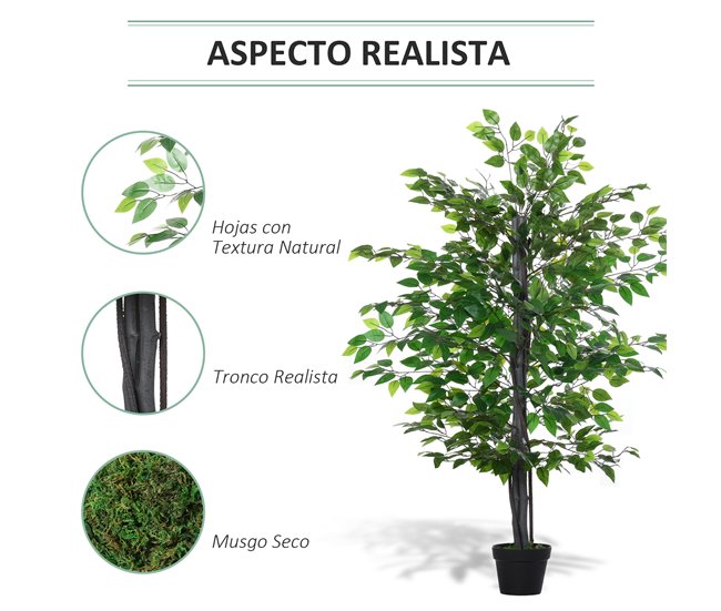 Árvore Artificial Ficus PE, PP, cimento e algodão lustroso Verde