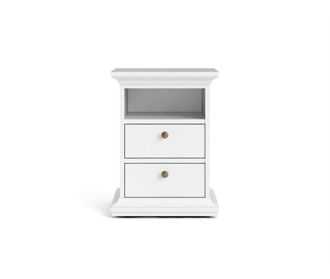 Mesa de cabeceira com 2 gavetas e 1 espaço PARIS Branco