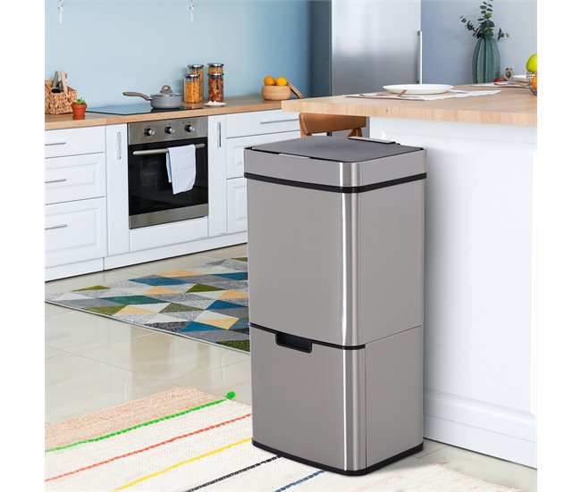 Balde de Lixo Aço Inoxidável e ABS HOMCOM, casa - cozinha Cinza