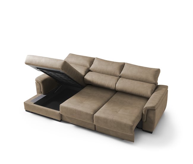 Chaise longue NAHIA com baú de 3 lugares Camel