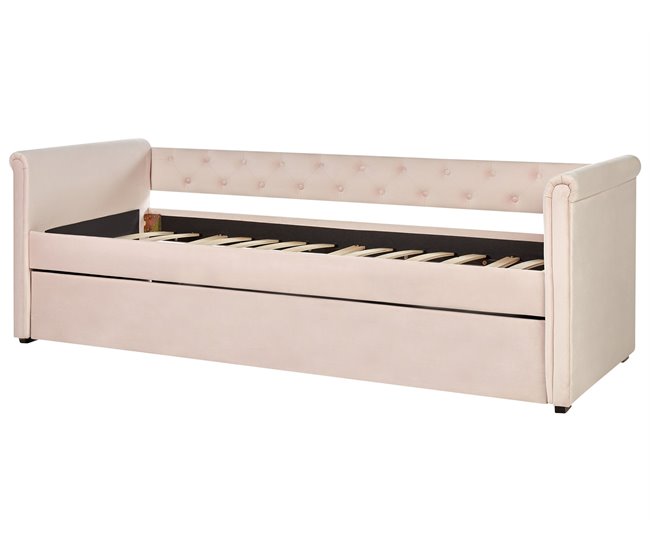Beliani Cama com estrado Veludo LIBOURNE 102x220 Rosa Talco