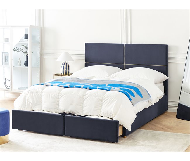 Beliani Cama com estrado Veludo VERNOYES 170x214 Preto