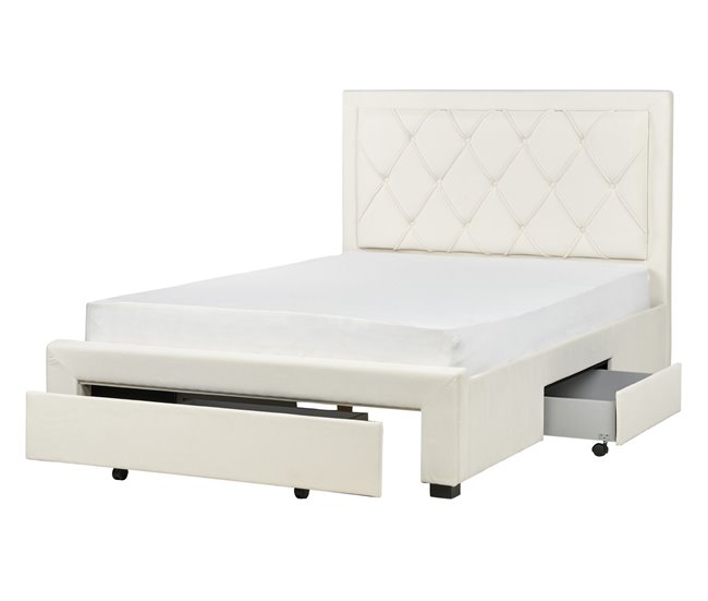 Beliani Cama com armazenamento Veludo LIEVIN 145x217 Creme