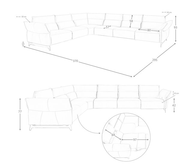 ANGEL CERDA Sofá de canto modular relax em pele cinzenta escura Cinza