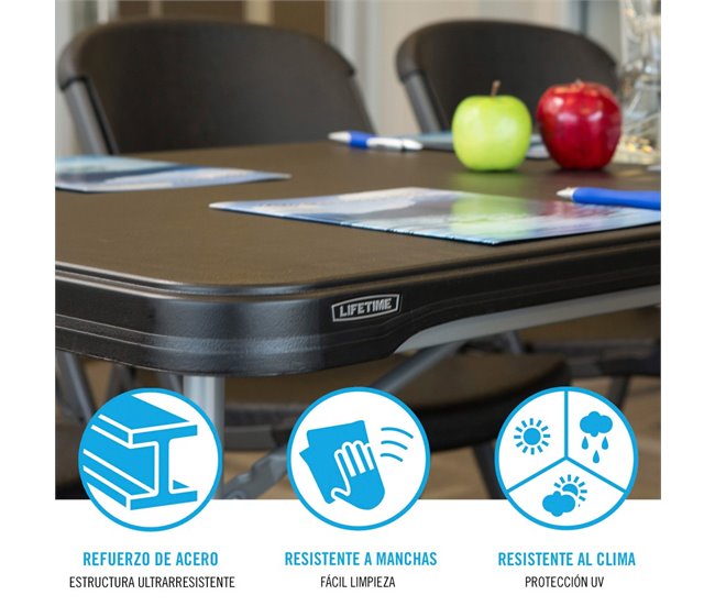 Mesa rectangular patas plegables negro LIFETIME 182 x 76 x 73,5 cm Preto