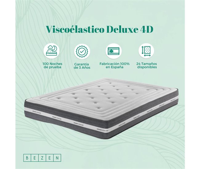 Colchão de espuma de memória Deluxe 4D Bezen Ergonómico |Topo de gama |Firmeza Média 