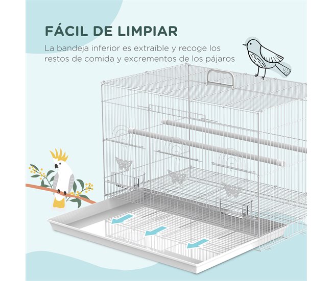 Gaiola para pássaros fio metálico e plástico PawHut Branco
