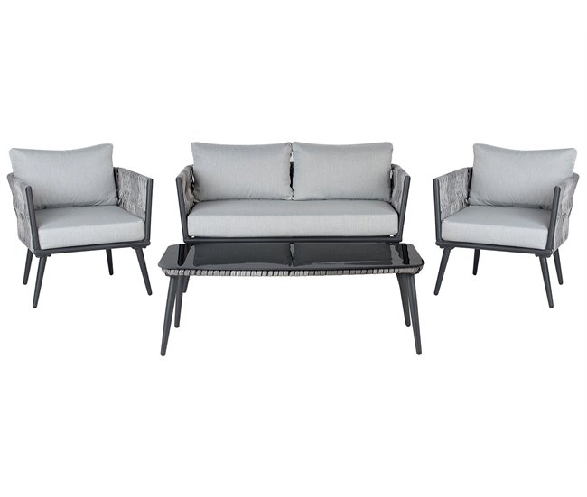 Beliani Conjunto lounge Ratan sintético PREVEZA Cinza Claro