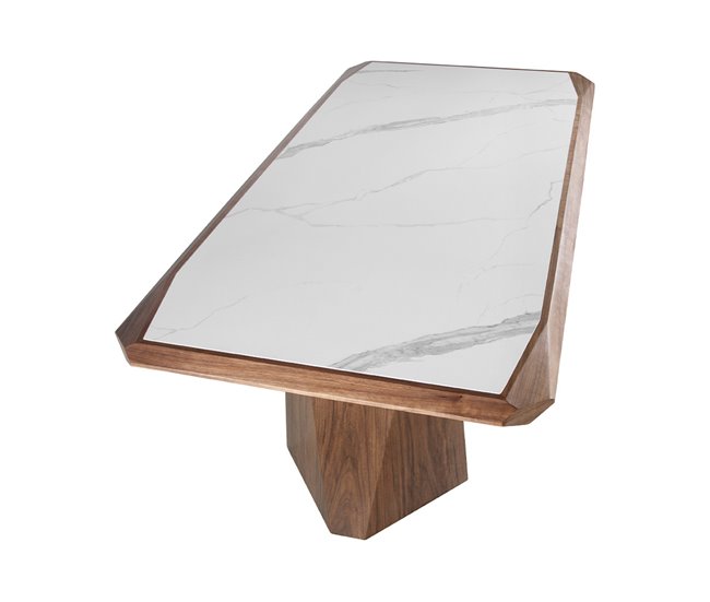 ANGEL CERDA Tabela de jantar retangular mármore porcelânico e nogueira 220x110 Nogal