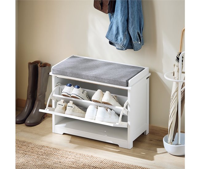 Banco para sapatos com 1 aba dobrável FSR184-K-W SoBuy PT Branco