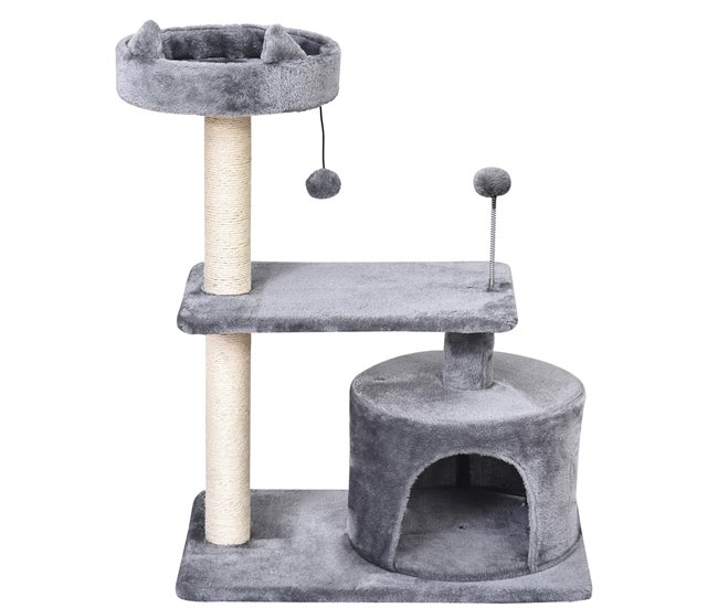 Arranhador para Gatos Aglomerado de madeira, Pelúcia e Sisal Cinza